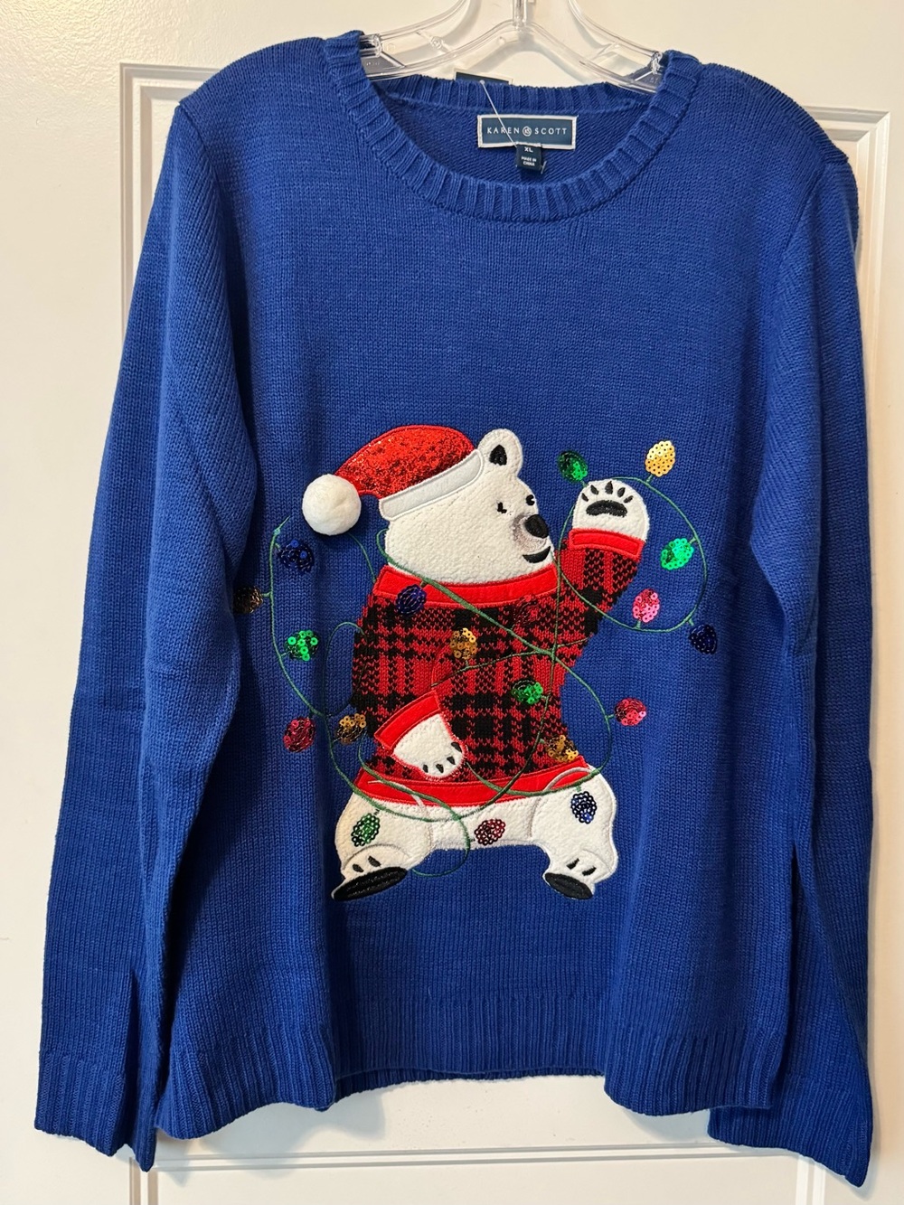 NWT Karen Scott Christmas Polar Bear Sweater Blue XL Holiday
